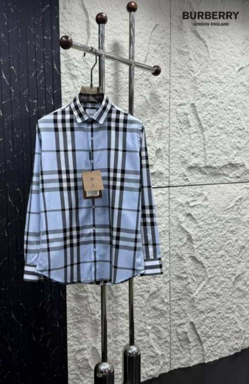 Burberr y Sky Blue D Checks Premium Shirt With Bo·X Packing And Carry Bag