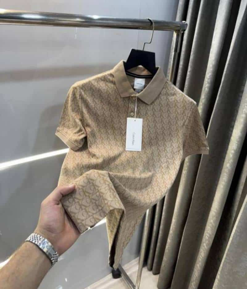 Calvi n Klein Beige Monogram Premium Polo T-Shirt