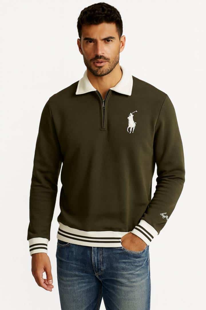 US POLO DARK OLIVE GREEN COLOUR FULL SLEEVES POLO TSHIRT