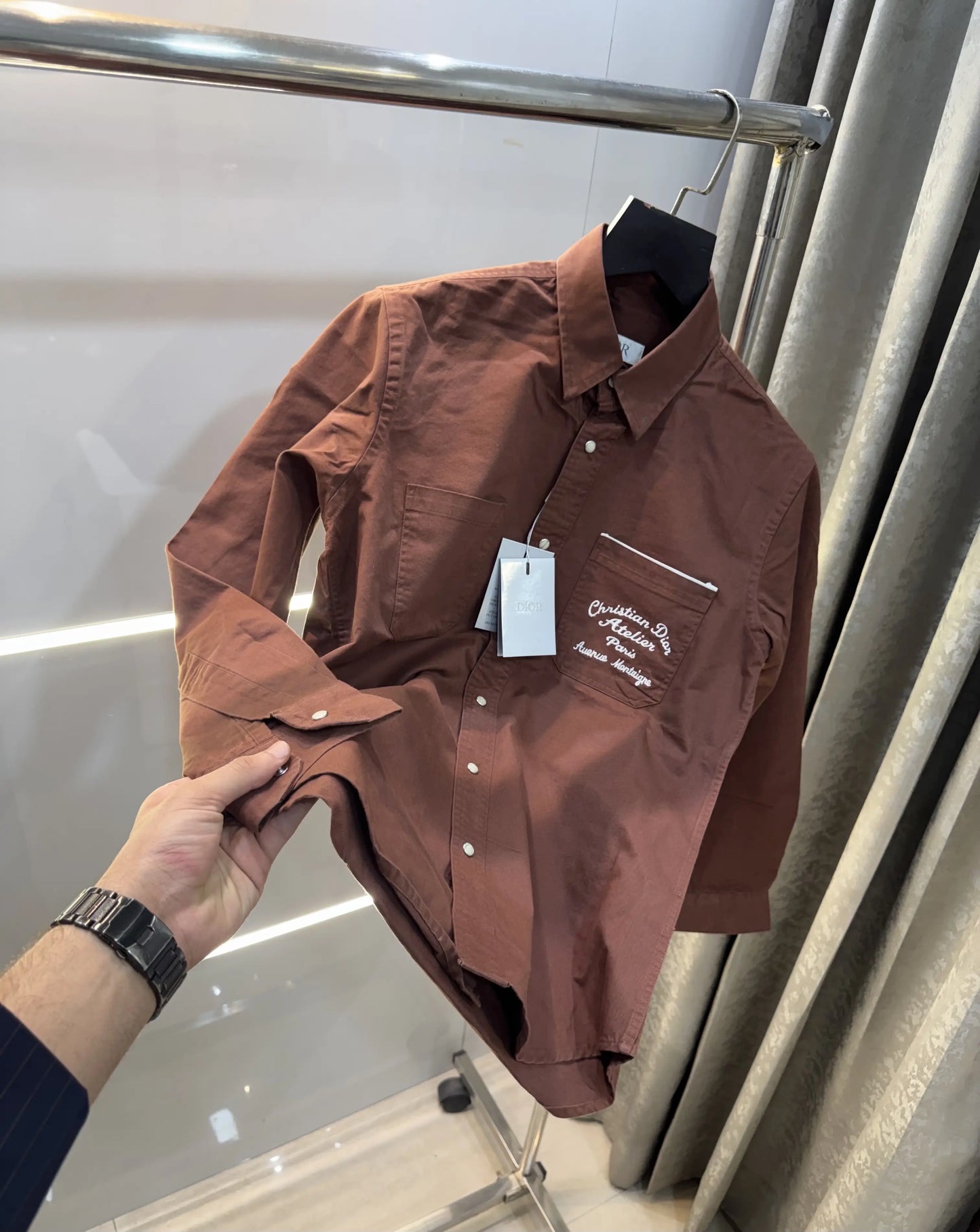 Christian Dior Dark Brown Embroidery Logo Premium Shirt