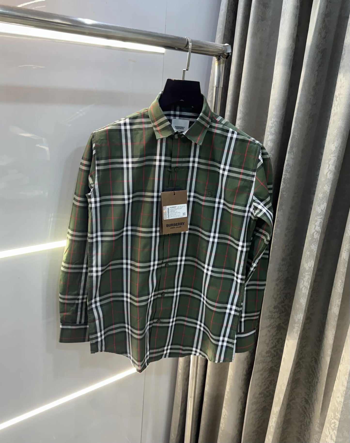 Burberry Olive Small Checks Premium Shirt