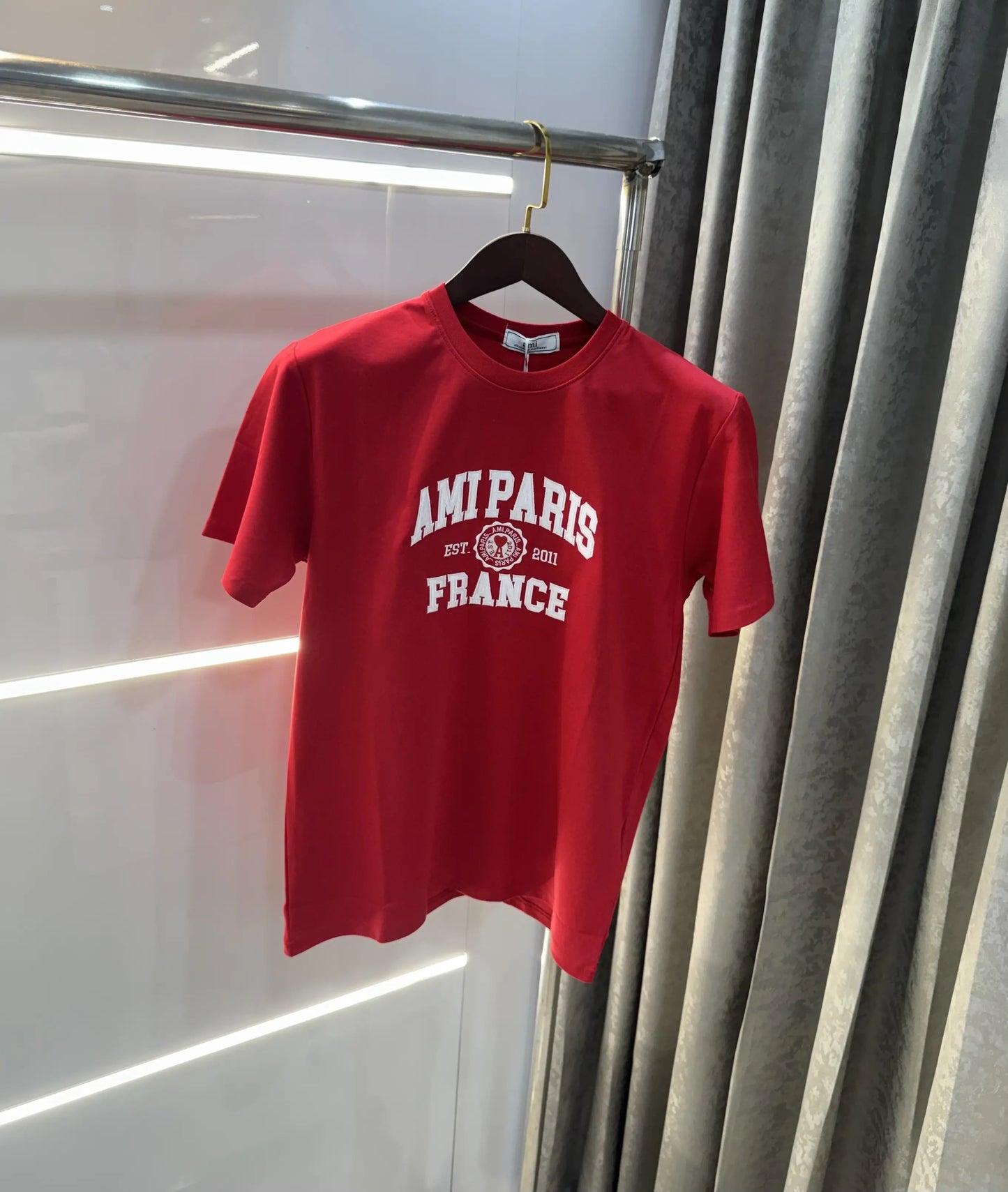 Ami Paris Red Embroidery Logo Premium T-Shirt