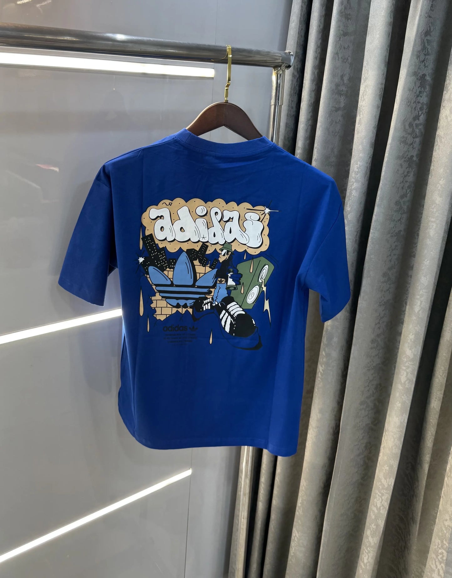 Adidas Blue Logo Print Imported Oversized T-Shirt