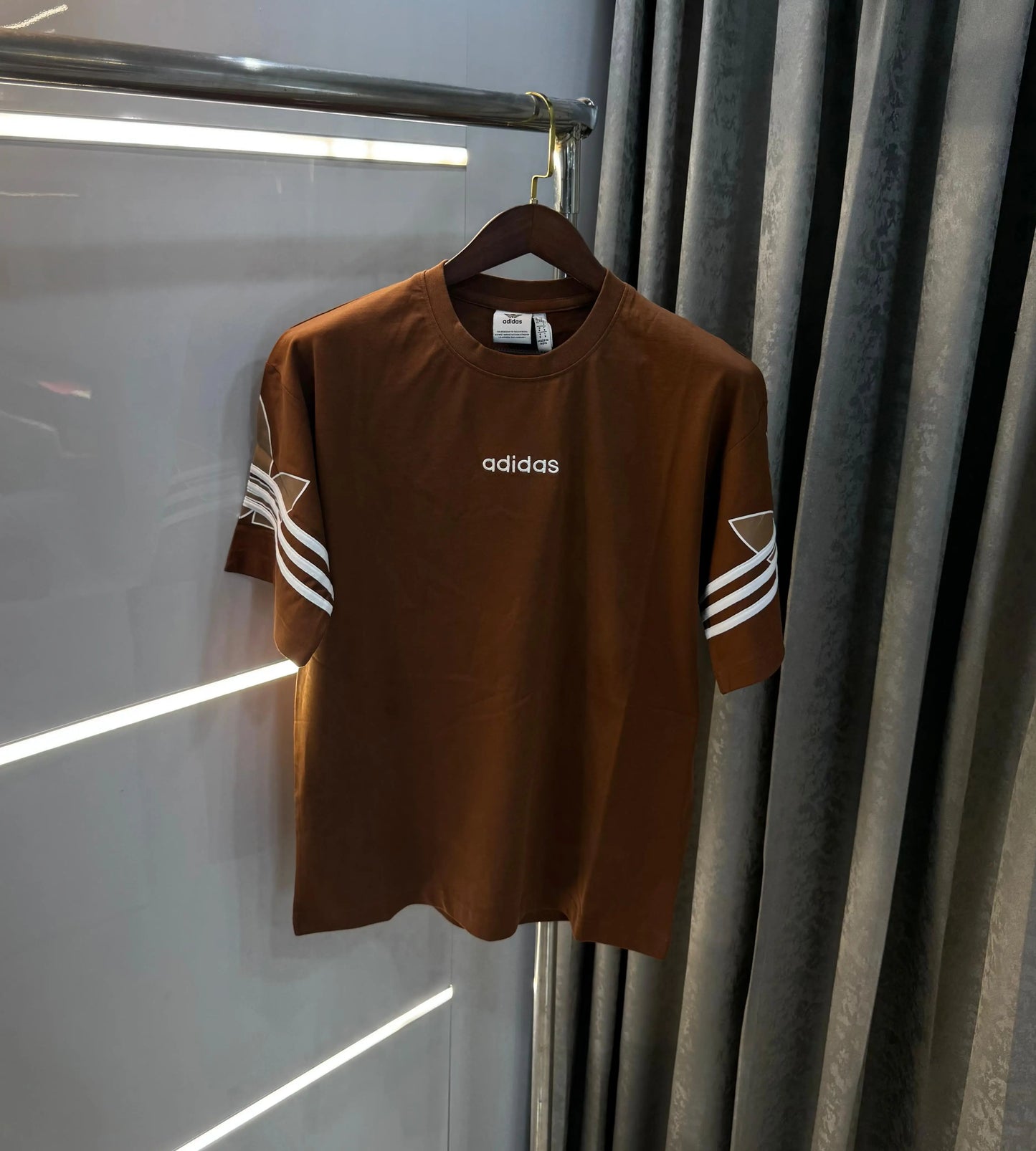 Adidas Brown Logo Print Imported Oversized T-Shirt