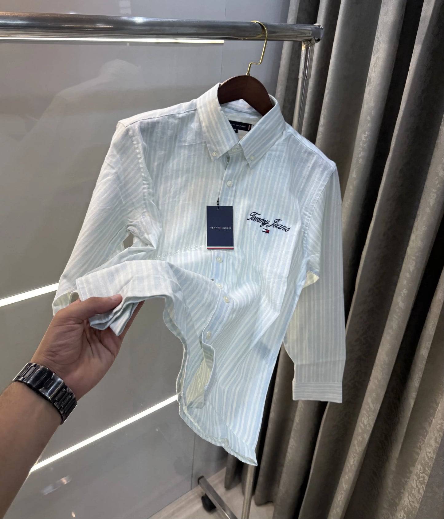 Tommy Hilfiger Sky Blue Embroidery Logo Work Premium Shirt