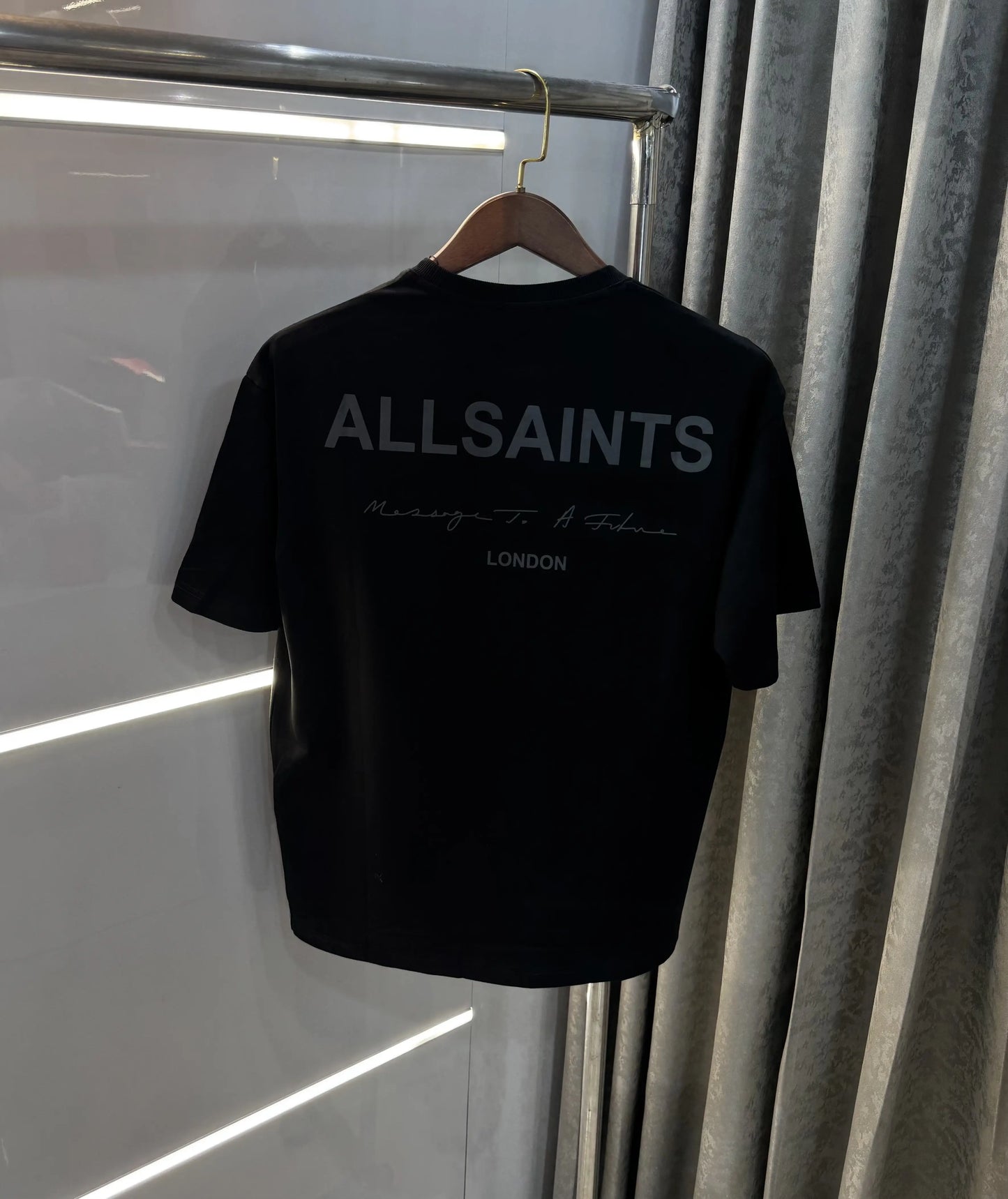 All Saints Black Logo Print Imported Oversized T-Shirt