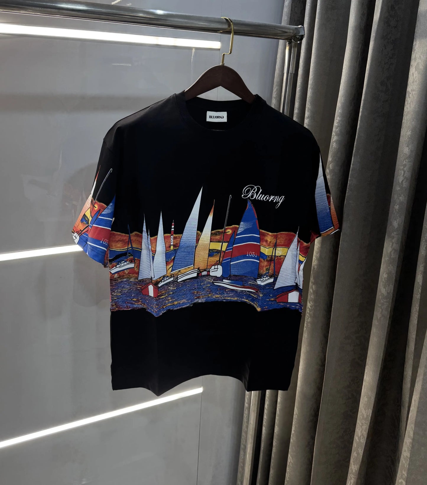 Bluorang Black Logo work Imported Oversized T-Shirt