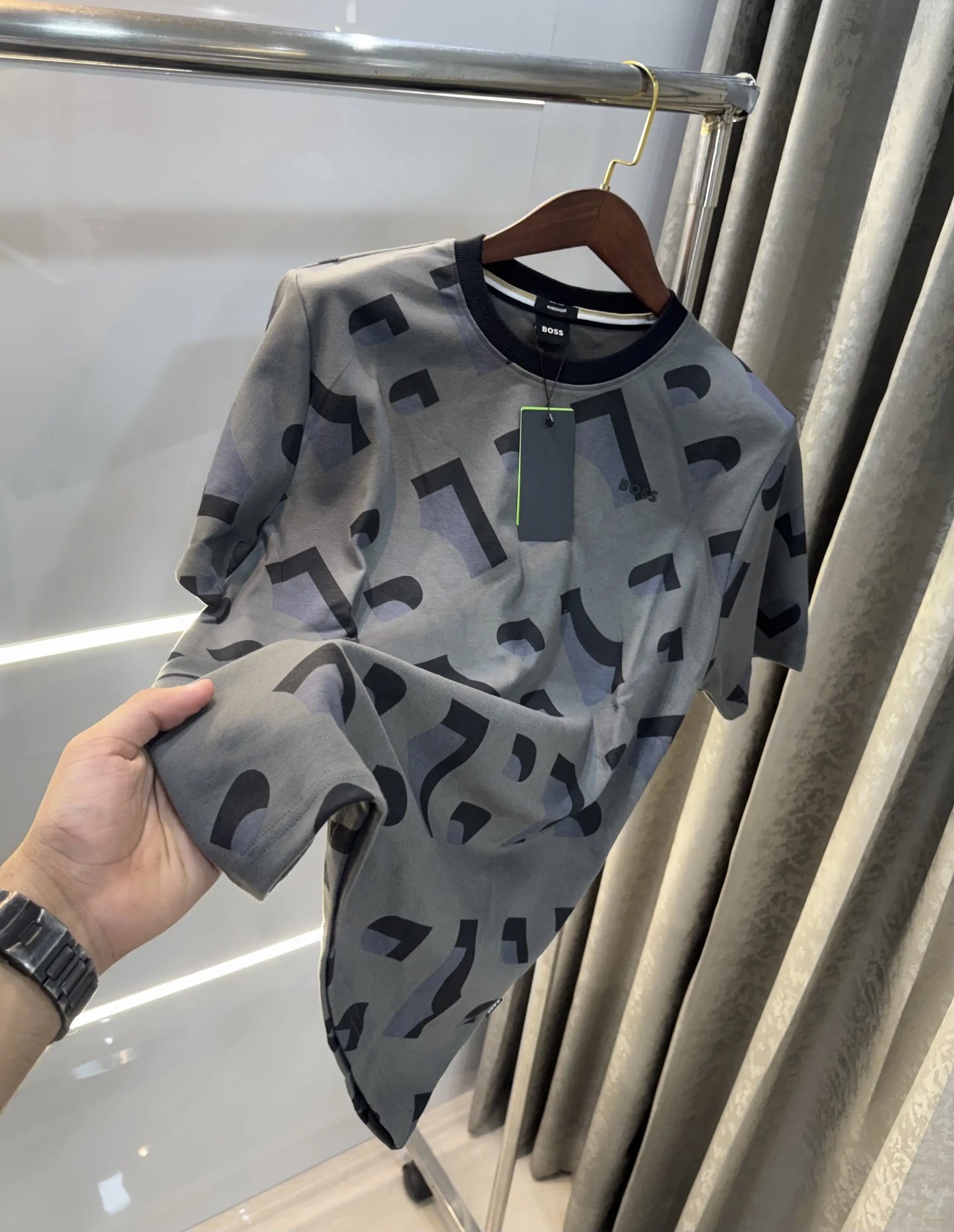Hugo Boss Grey Logo Print Premium Oversized T-shirt