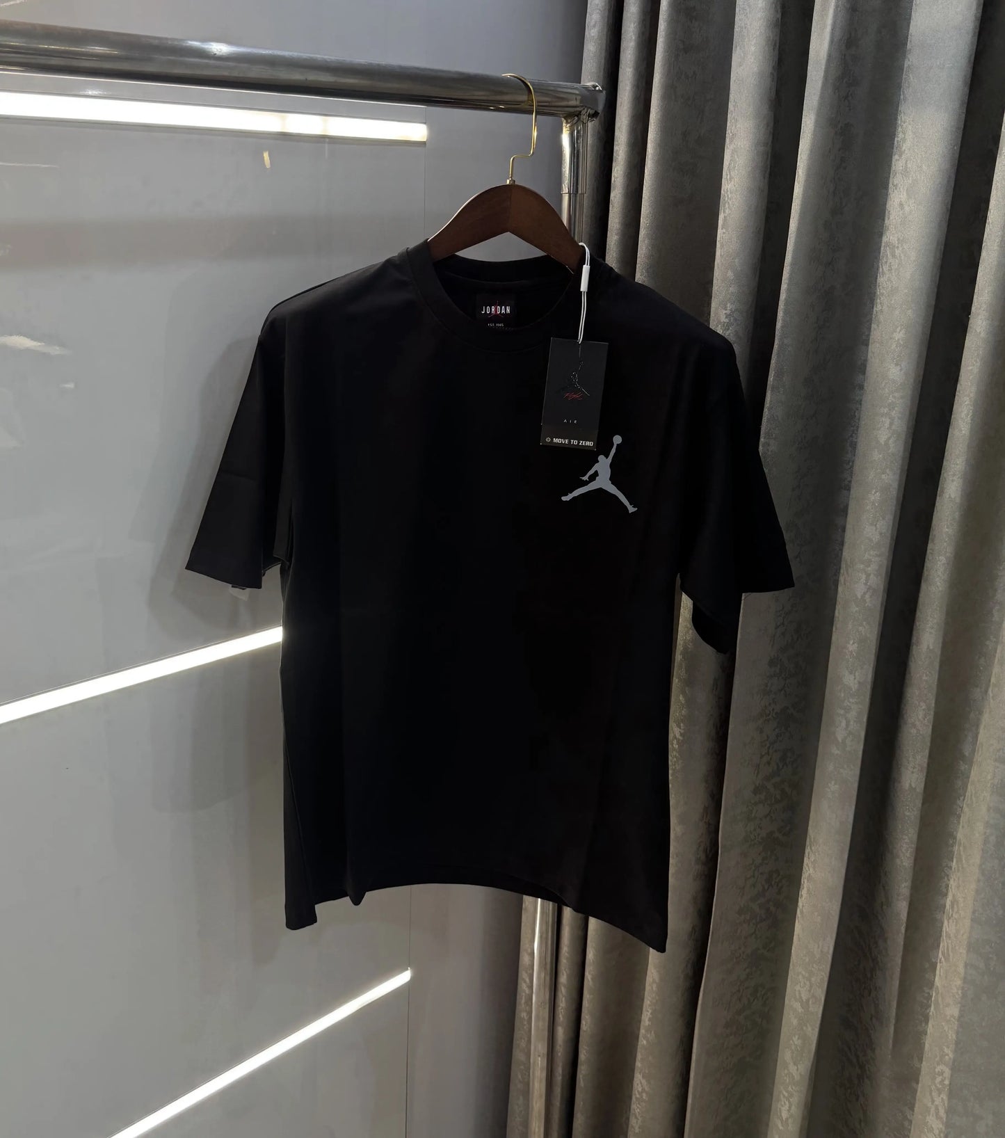 Air Jordan Black Reflective Logo Print Imported Oversized T-Shirt