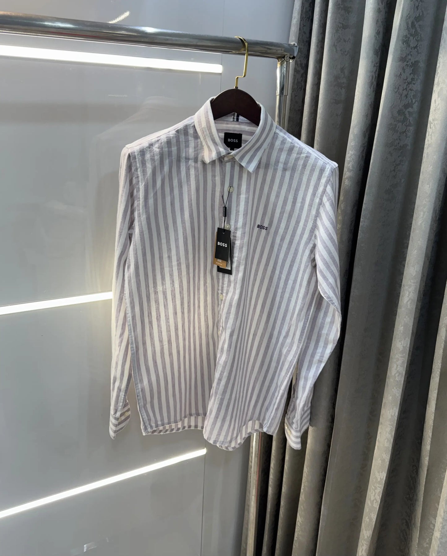 Hugo Boss Purple linen Stripes Premium Shirt
