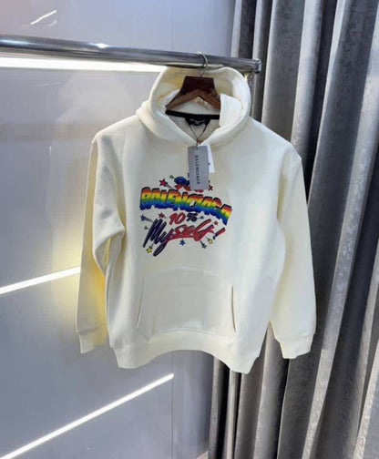 Balenciag a cream Logo Print Imported Premium Hoodie