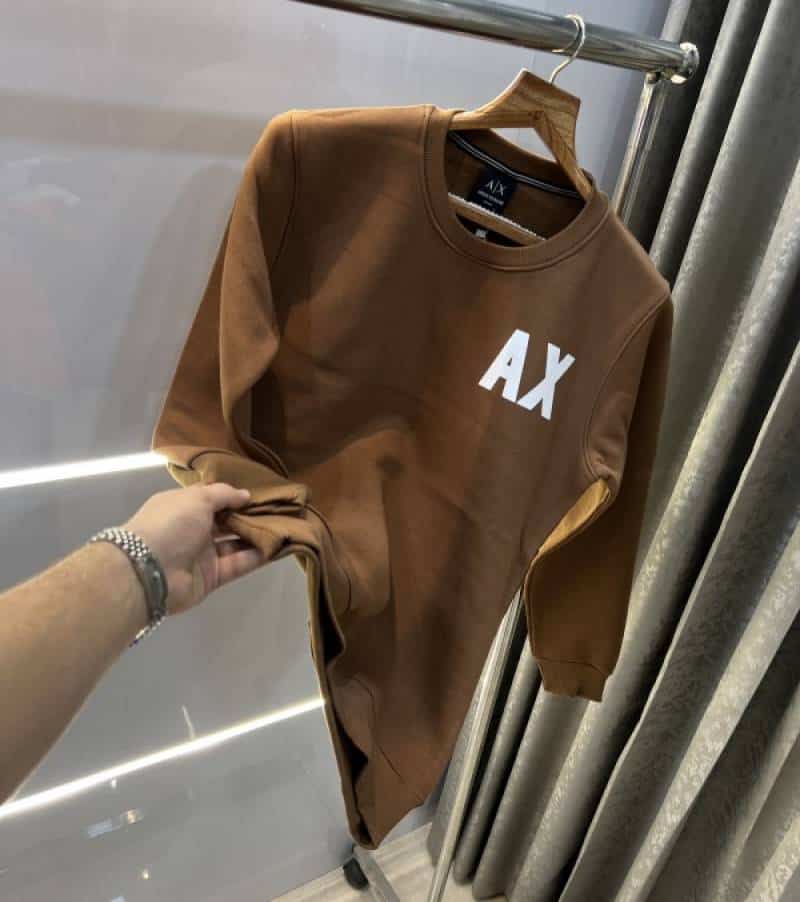 Armani Exchange Brown Logo Print Premium Classic Sweatshirt