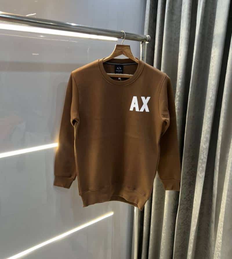 Armani Exchange Brown Logo Print Premium Classic Sweatshirt