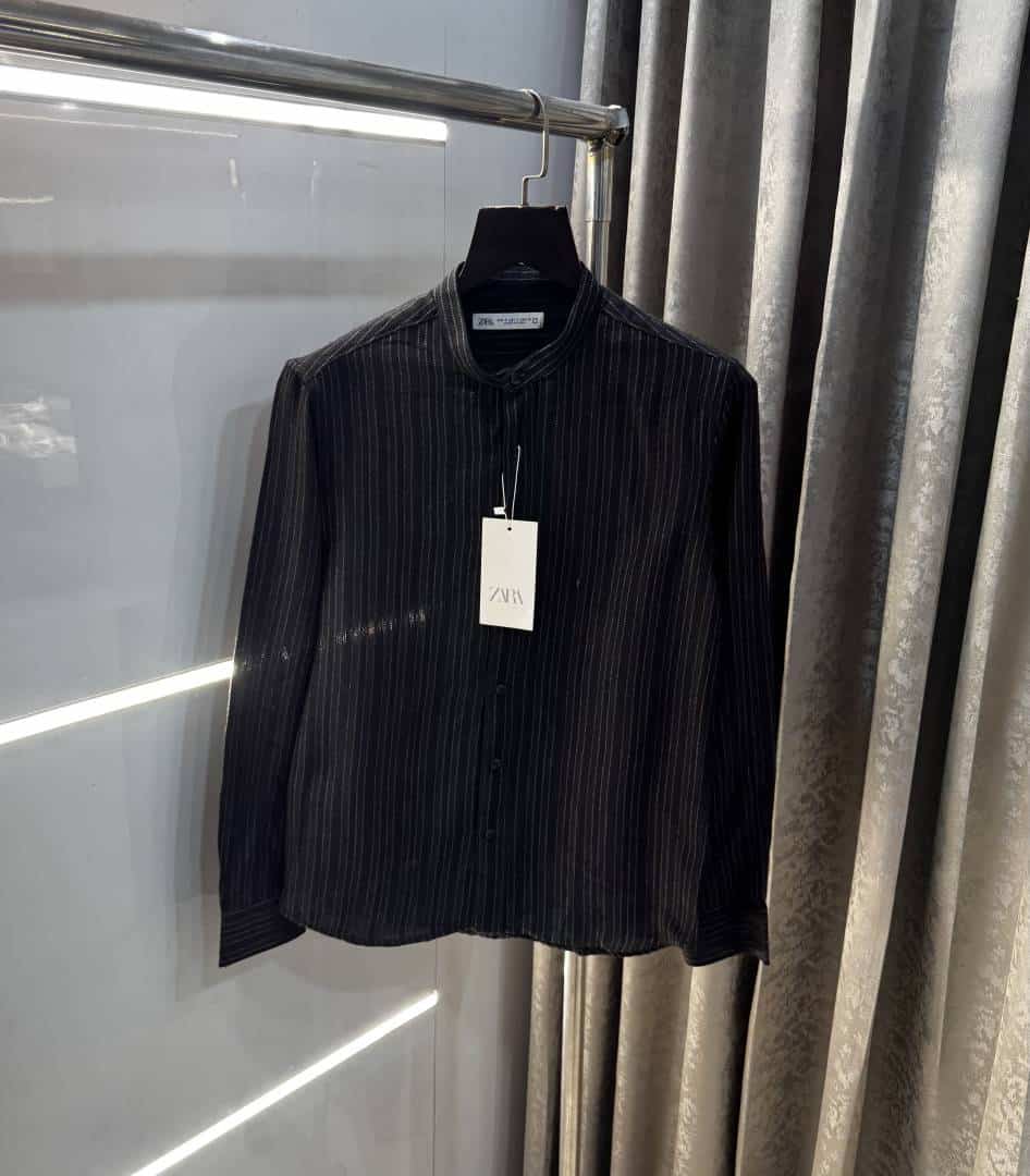 Zar a Black Chinese Collar Premium Knitted Shirt