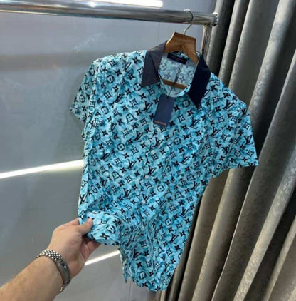 lOuiS vUiTTon Blue All Over Printed Imported Premium Half Shirt