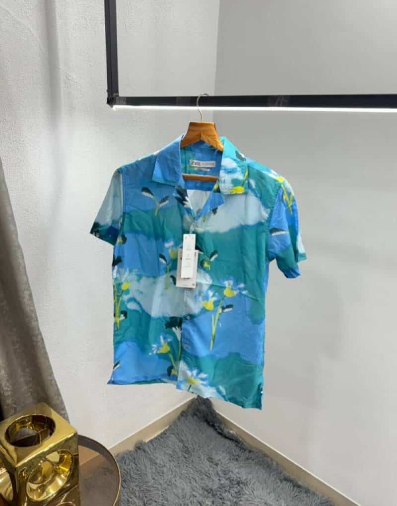 Zar a Sky Blue Printed Premium Half Shirt