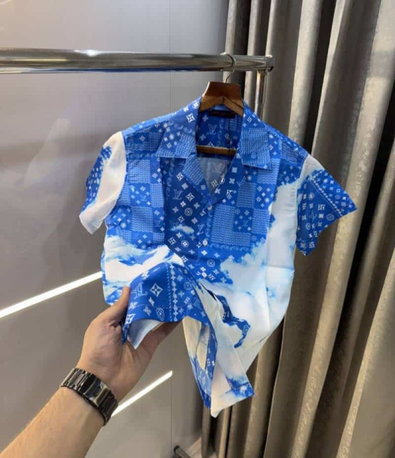 Loui s Vuitton Sky Blue Bandana Printed Imported Half Shirt
