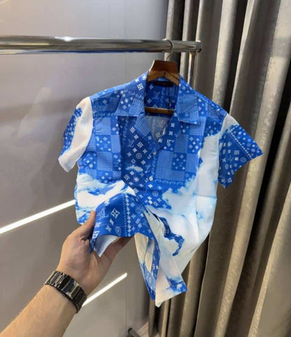 Loui s Vuitton Sky Blue Bandana Printed Imported Half Shirt