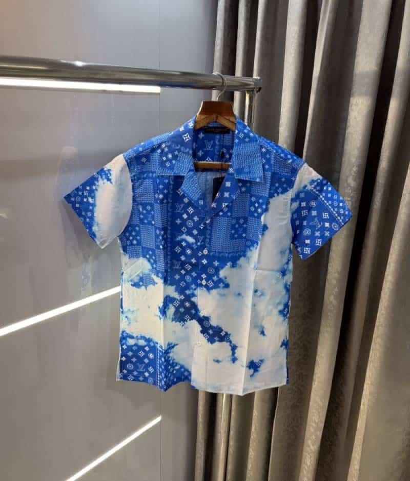 Loui s Vuitton Sky Blue Bandana Printed Imported Half Shirt