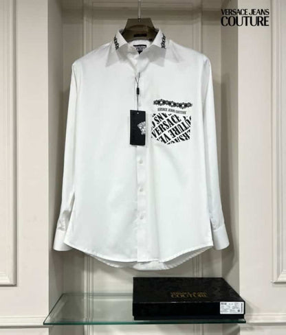 Versace White Printed Premium Shirt With Box Packing And Carry Bag