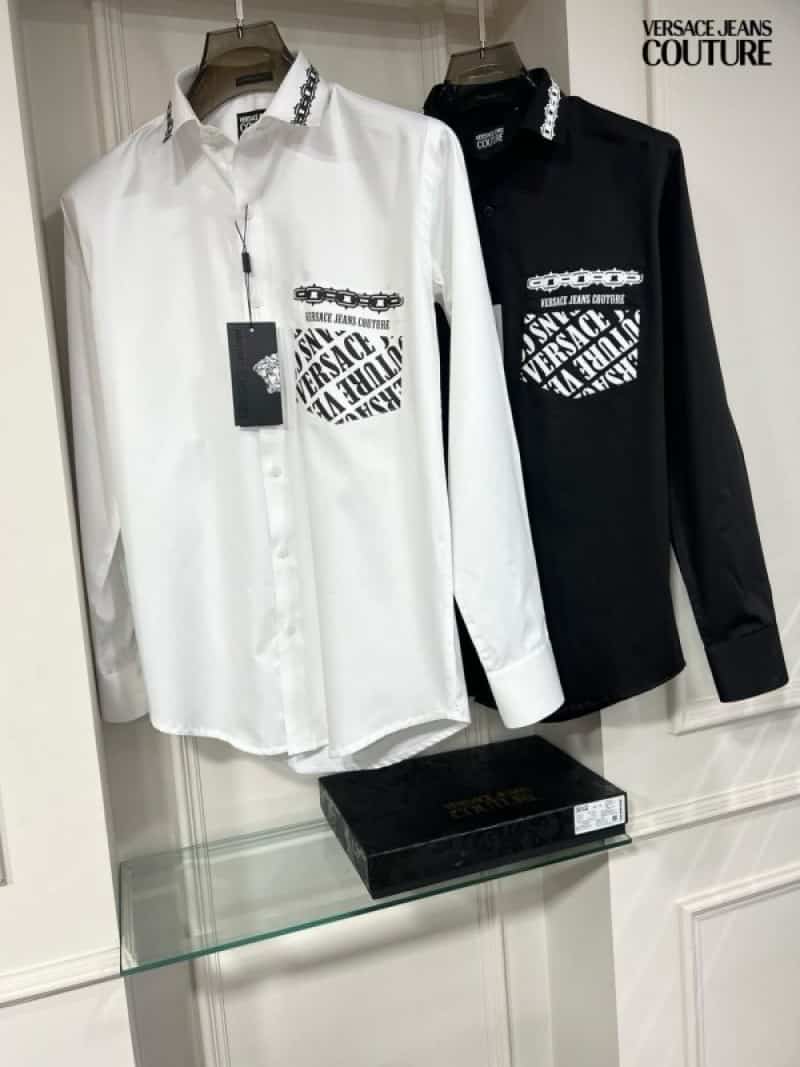 Versace White Printed Premium Shirt With Box Packing And Carry Bag