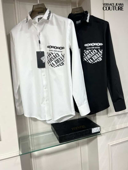 Versace White Printed Premium Shirt With Box Packing And Carry Bag