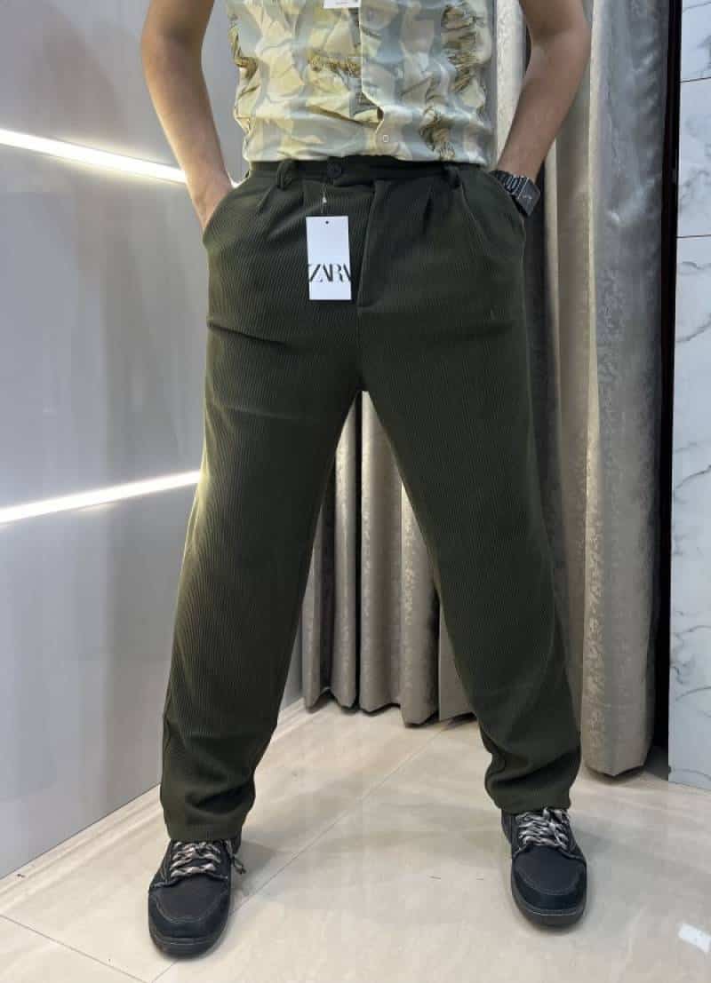 Zar a Olive Green Cord Lycra Premium Baggy Track