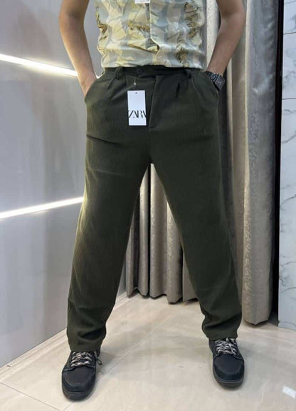 Zar a Olive Green Cord Lycra Premium Baggy Track