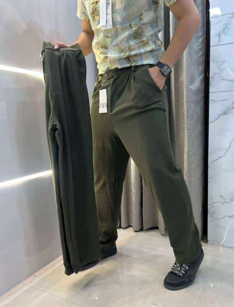 Zar a Olive Green Cord Lycra Premium Baggy Track