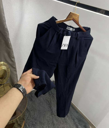 Zar a Navy Blue Cord Lycra Premium Baggy Track