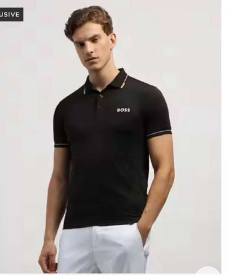 hug0 B0..5S  Black Logo Print Premium Polo T-Shirt