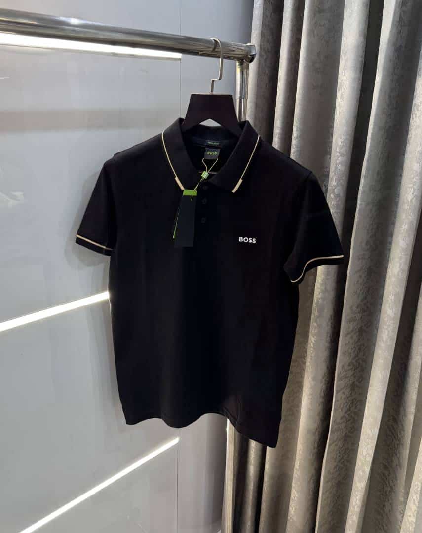 hug0 B0..5S  Black Logo Print Premium Polo T-Shirt
