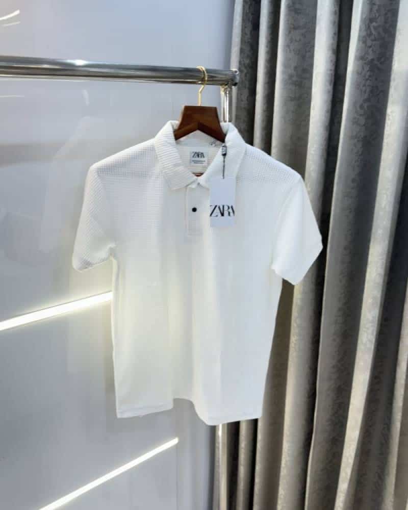 Zar a White Premium Knitted Classic Polo T-Shirt With Box Packing
