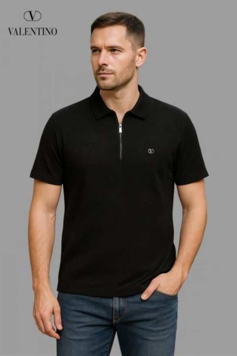 Valentin o Black Monogram Imported LuXury Polo T-Shirt