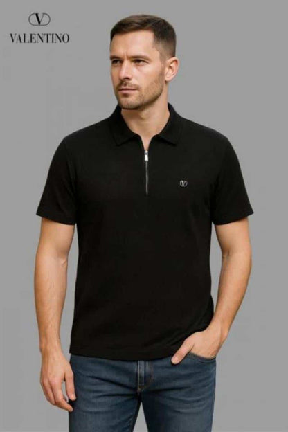 Valentin o Black Monogram Imported LuXury Polo T-Shirt