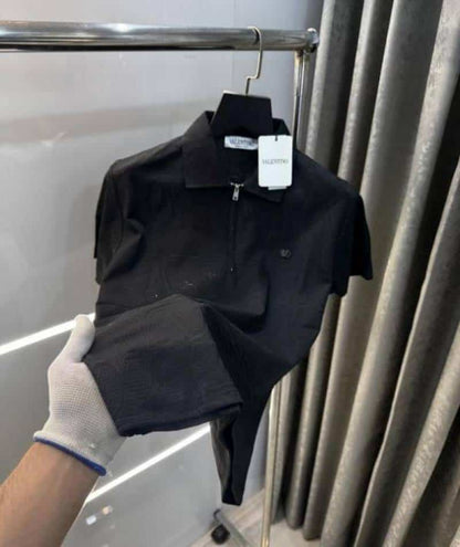 Valentin o Black Monogram Imported LuXury Polo T-Shirt