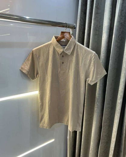 Gucc i Cream MonogR·aM Print Imported Polo T-Shirt
