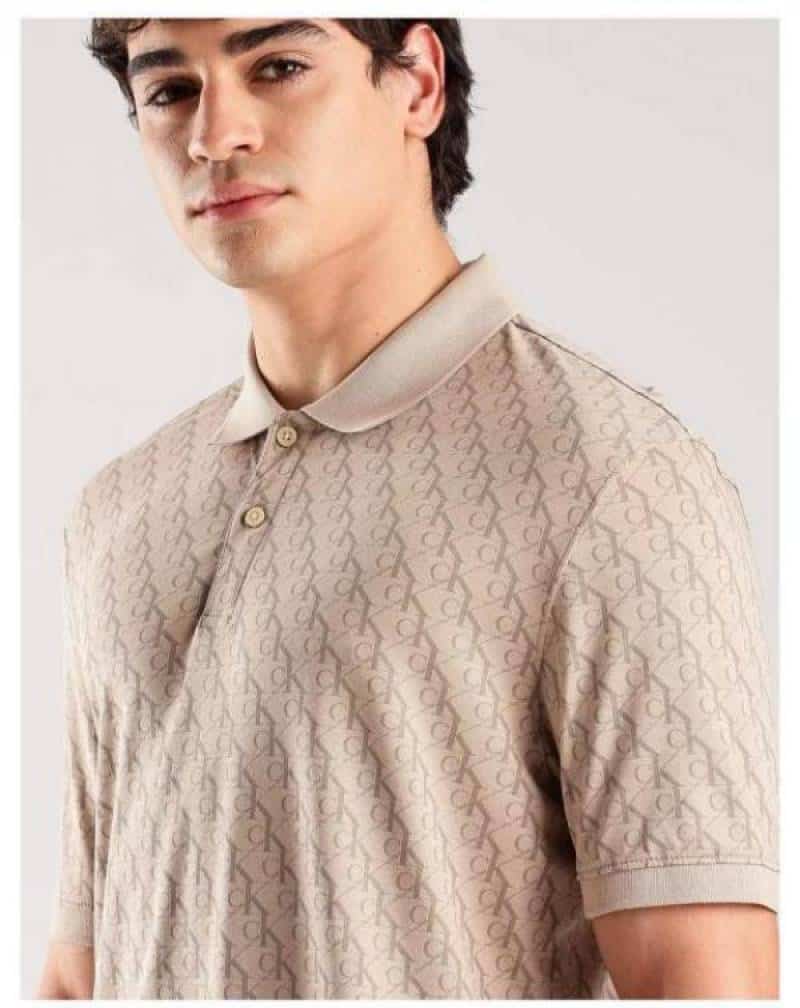 Calvi n Klein Beige Monogram Premium Polo T-Shirt