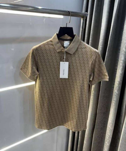 Calvi n Klein Beige Monogram Premium Polo T-Shirt