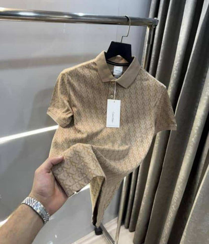 Calvi n Klein Beige Monogram Premium Polo T-Shirt