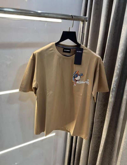 Bluorng Beige Eagle Embossed Print Imported Oversized T-Shirt