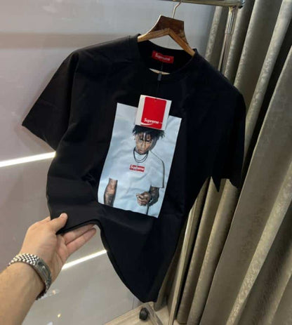 Supreme Black Logo Print Imported Oversized T-Shirt