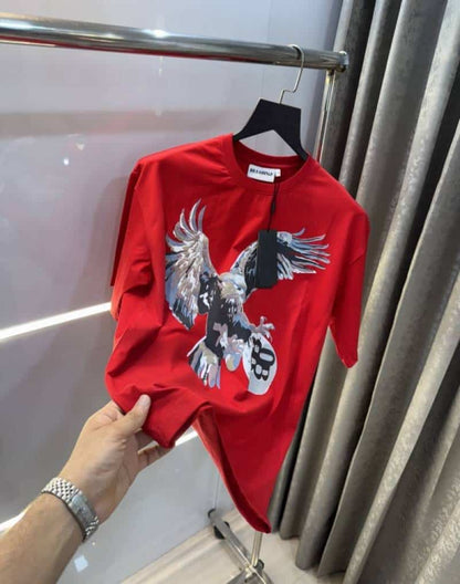 Bluorang Red Eagle Print Imported Oversized T-Shirt