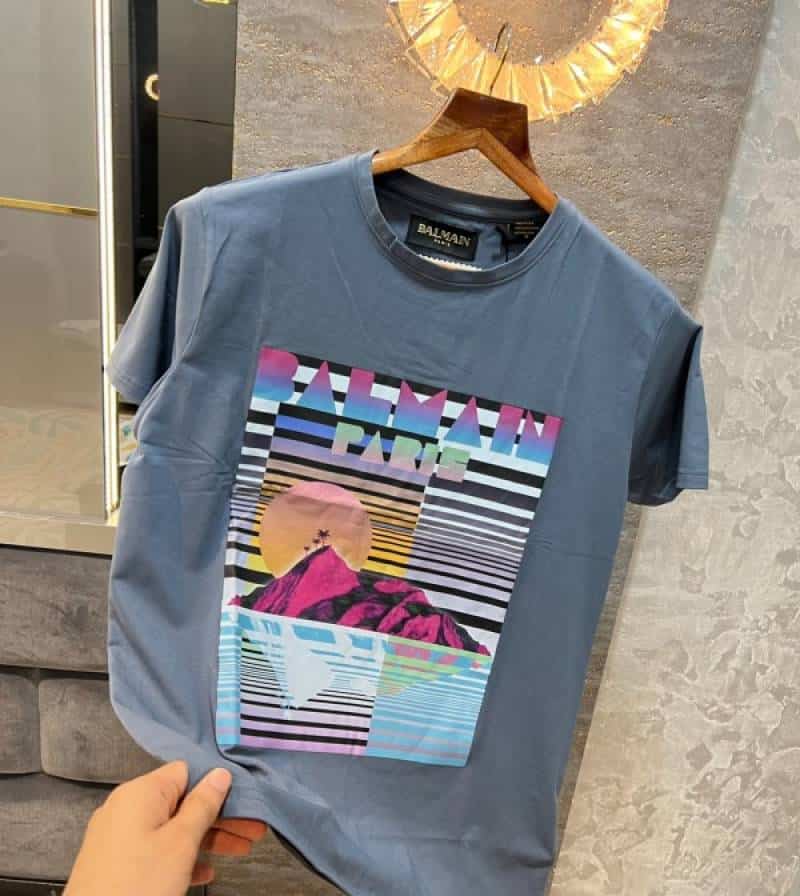 Balmai n paris Grey Logo Print Premium T-Shirt