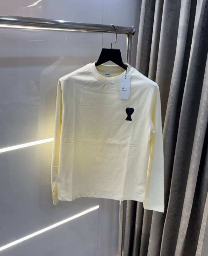 Ami Paris Cream Patch Logo Premium Full Sleeve T-Shirt