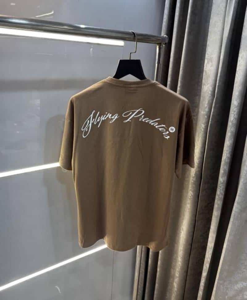 Bluorang Beige Eagle Embossed Print Imported Oversized T-Shirt