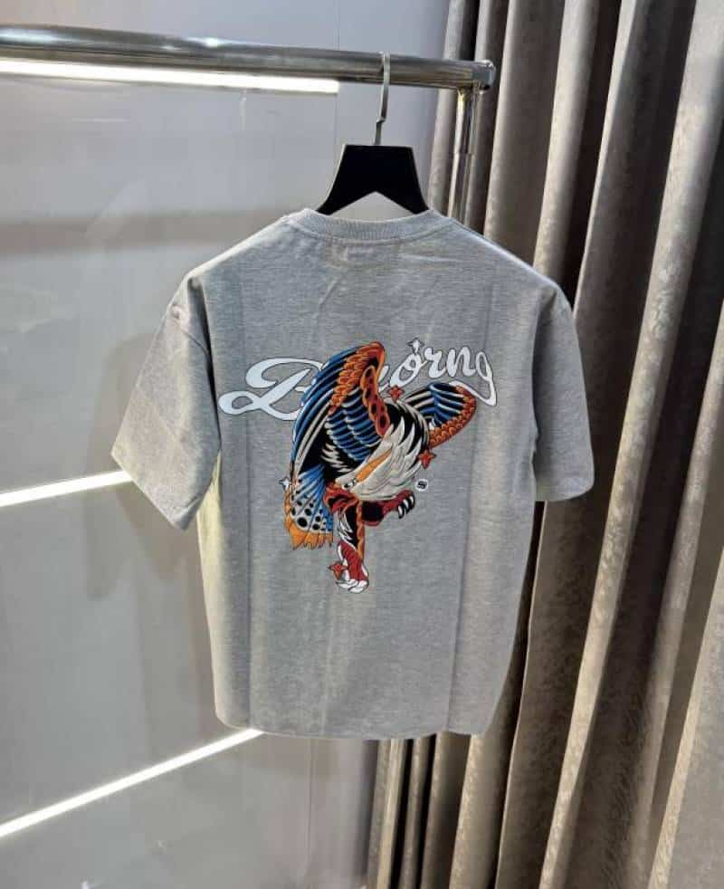 Bluorn g Grey Eagle Embo..ssed Print Imported Oversized T-Shirt