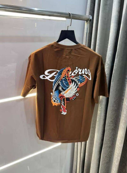 Bluoran g Brown Embossed Print Imported Oversized T-Shirt