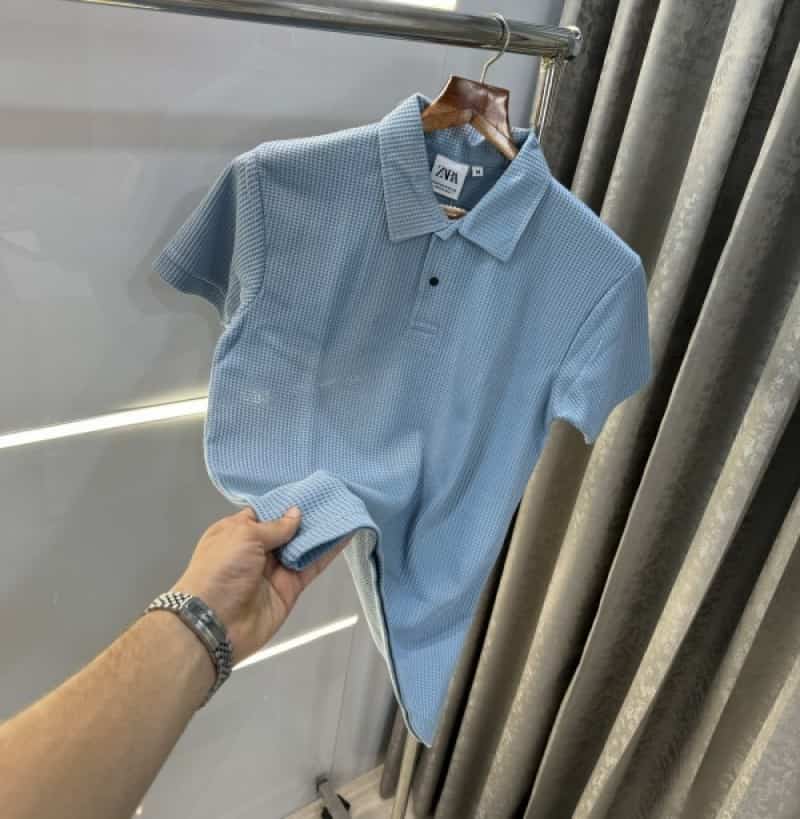 Zar a Sky Blue Premium Knitted Classic Polo T-Shirt With Box Packing