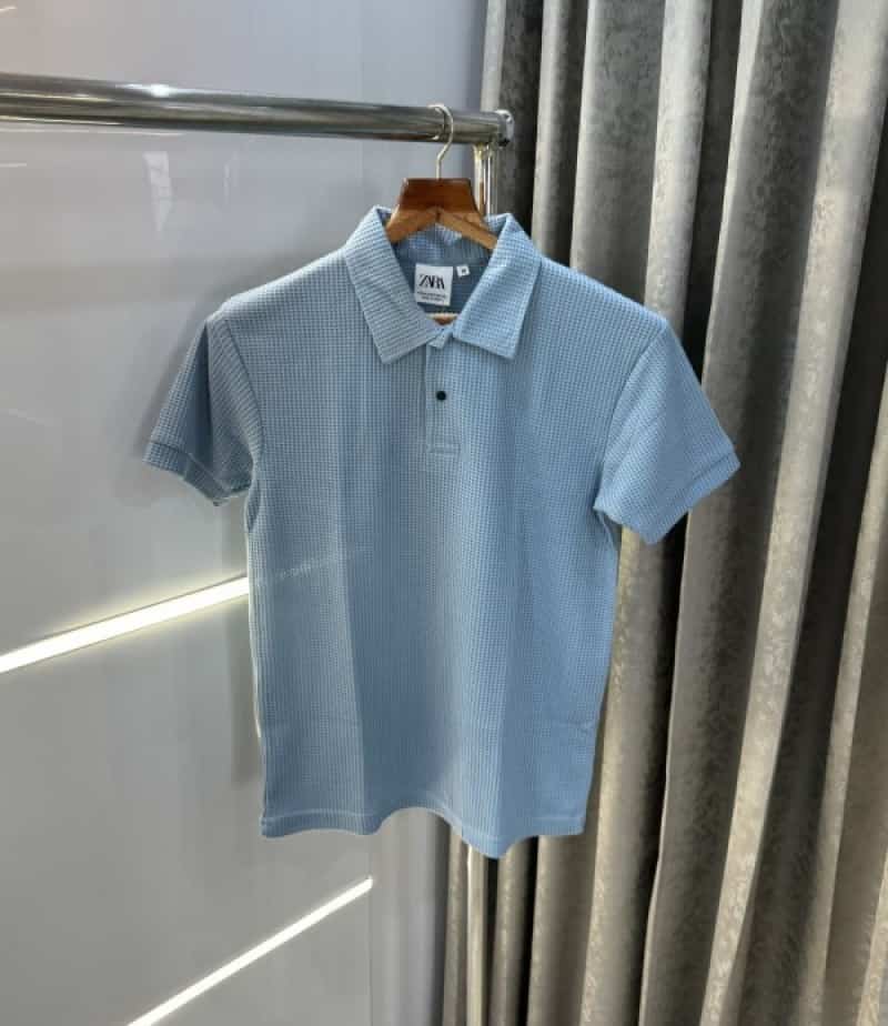 Zar a Sky Blue Premium Knitted Classic Polo T-Shirt With Box Packing